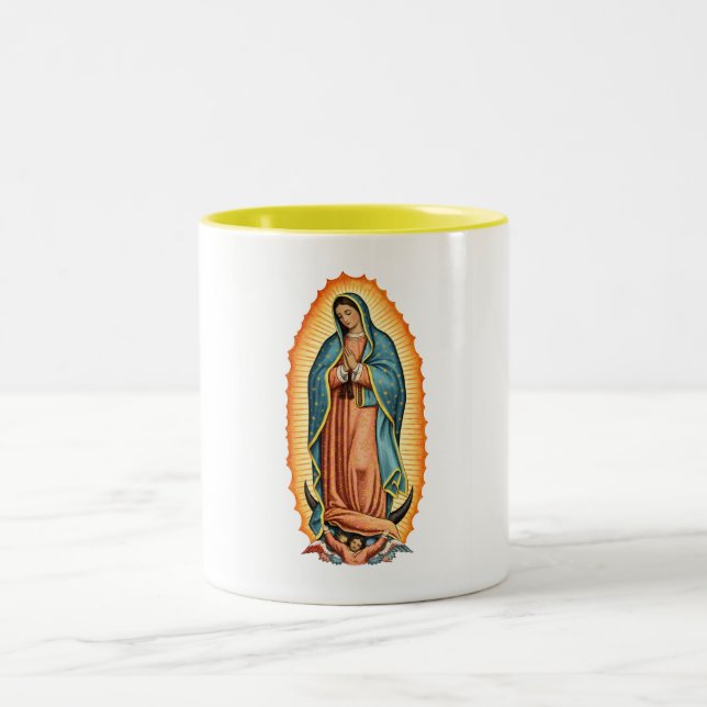 Em Dois Tons Caneca de Café da Virgem Abençoada de Guadalupe (Centro)