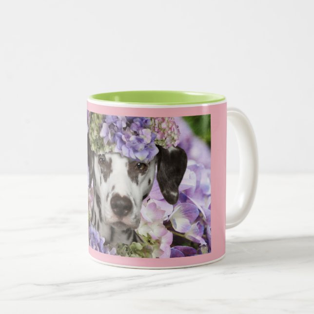 Em Dois Tons Caneca de café Dalmatian do Hydrangea (Frente Esquerda)