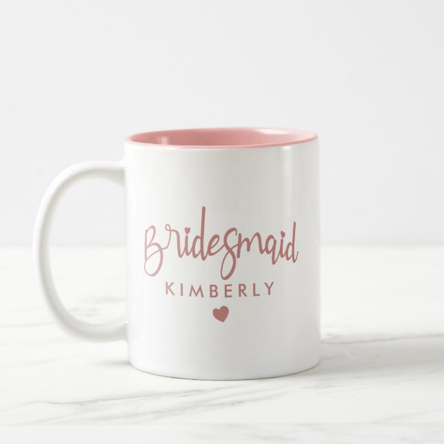 Em Dois Tons Caneca de café de casamento de madrinha personaliz (Esquerda)