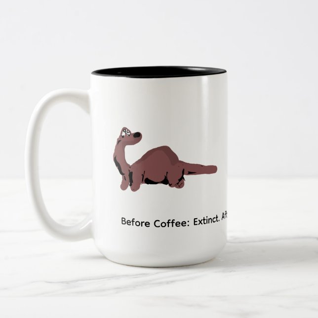 Em Dois Tons Caneca de Café de Dinossauro Derpy Engraçada – "An (Esquerda)