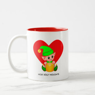 Em Dois Tons Caneca de café de duas cores com elfo de Natal fof