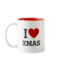 Caneca de Café de Duas Cores 'Eu Amo o Natal'