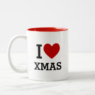 Em Dois Tons Caneca de Café de Duas Cores 'Eu Amo o Natal'