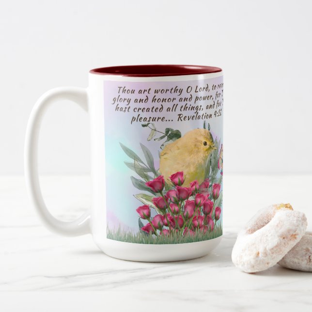 Em Dois Tons Caneca de café de duas tonalidades - bíblia verso  (Com Donut)