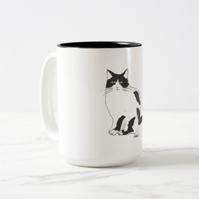 Em Dois Tons Caneca de Café de Gato Preto e Branco Clássico (Frente Esquerda)