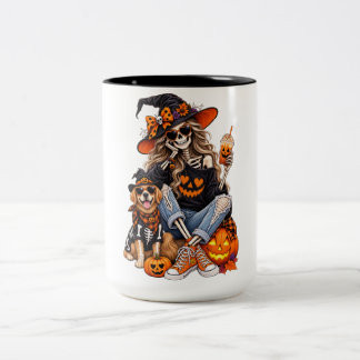 Em Dois Tons Caneca de café de Halloween da Bruxa Esqueleto com