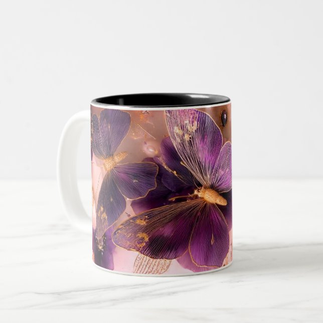 Em Dois Tons Caneca de café de mármore com borboleta de luxo  (Frente Esquerda)