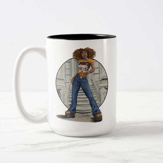 Em Dois Tons Caneca de café de mulher negra (Esquerda)
