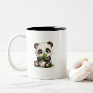 Em Dois Tons Caneca de Café de Panda Bebê Fofo Comendo Bambu