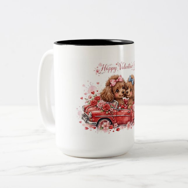 Em Dois Tons Caneca de Café de Poodle Fofa – Caneca para Amante (Frente Esquerda)
