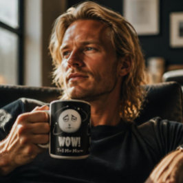 Em Dois Tons Caneca de café divertida com rosto lunar "Uau"
