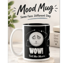 Caneca de café divertida com rosto lunar "Uau"
