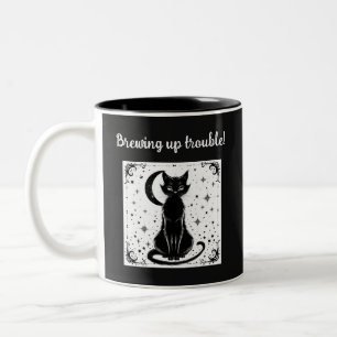 Em Dois Tons Caneca de Café do Dia das Bruxas Gato Preto Brewin