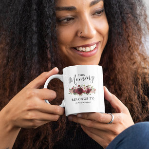 Em Dois Tons Caneca de Café do Dia das Mães Burgundy Floral Mam