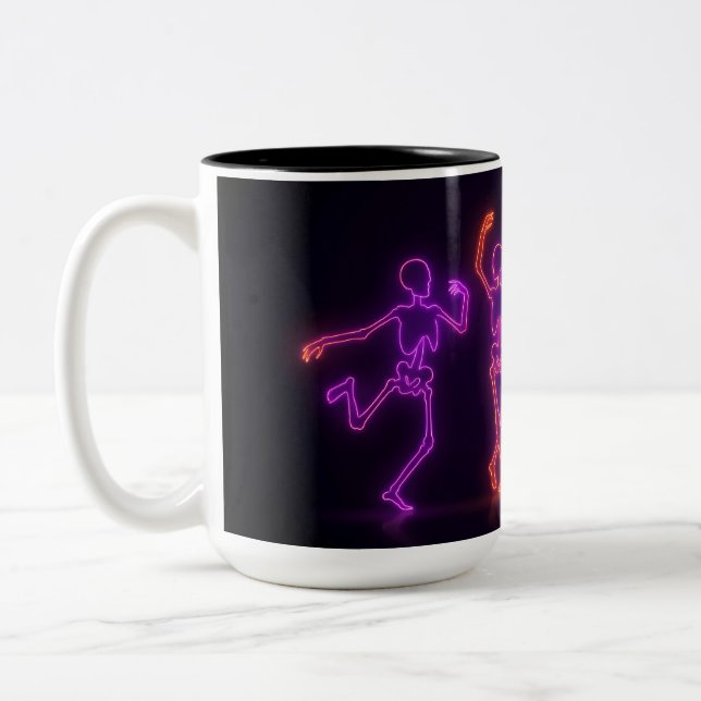 Em Dois Tons Caneca de Café do Esqueleto Dançante de Neon do Ha (Esquerda)