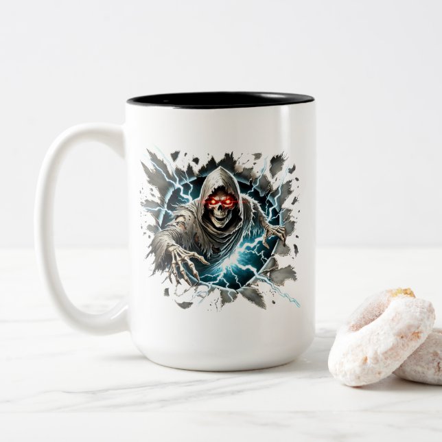 Em Dois Tons Caneca de café do esqueleto de Halloween (Com Donut)