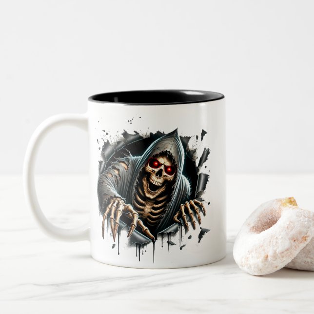 Em Dois Tons Caneca de café do esqueleto de Halloween (Com Donut)