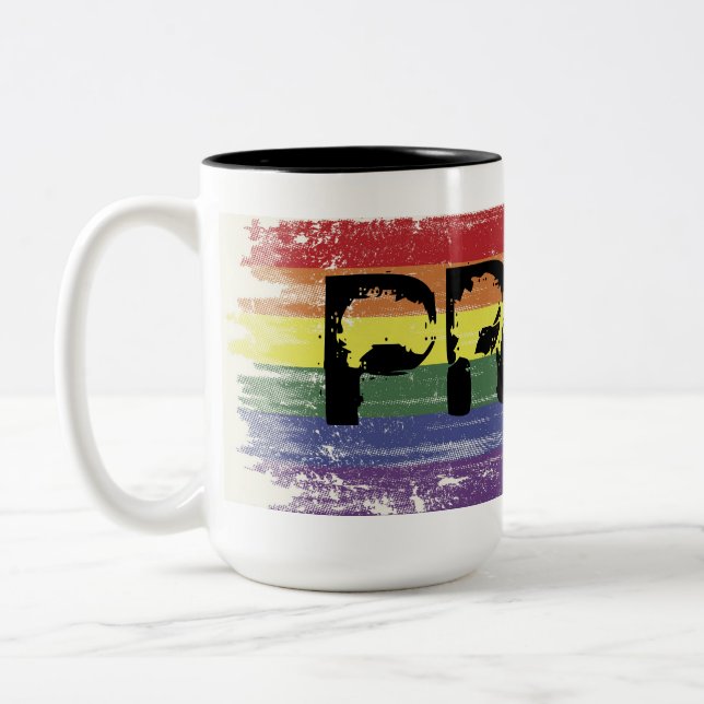 Em Dois Tons Caneca de café do Grunge do arco-íris - ORGULHO (Esquerda)