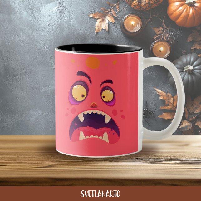 Em Dois Tons Caneca de Café do Monstro Chocado Vermelho de Hall (Frontal view)