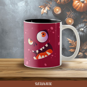 Em Dois Tons Caneca de Café do Monstro Roxo Maluco de Halloween