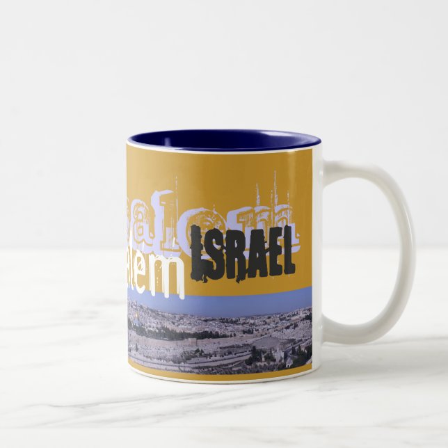 Em Dois Tons Caneca de café do panorama de Jerusalem (Direita)