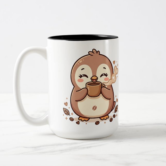 Em Dois Tons Caneca de Café do Pinguim Kawaii (Esquerda)