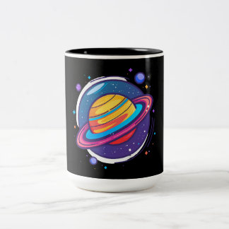 Em Dois Tons Caneca de Café do Planeta Saturno – Design Cósmico
