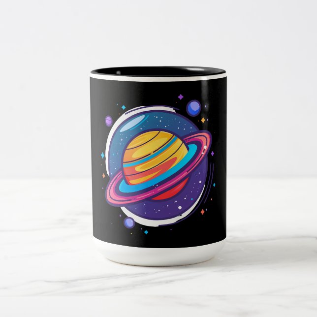 Em Dois Tons Caneca de Café do Planeta Saturno – Design Cósmico (Centro)