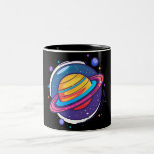 Em Dois Tons Caneca de Café do Planeta Saturno – Design Cósmico