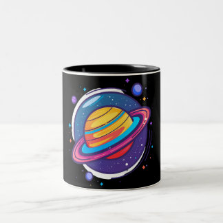 Em Dois Tons Caneca de Café do Planeta Saturno – Design Cósmico