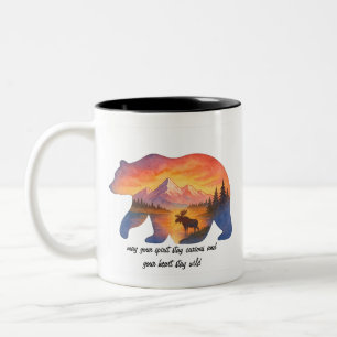 Em Dois Tons Caneca de Café do Urso do Pôr do Sol Cênico