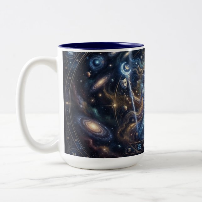 Em Dois Tons Caneca de Café do Zodíaco Gêmeos (Esquerda)
