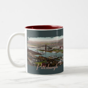Em Dois Tons Caneca de café dos 1800s de Pittsburgh do vintage