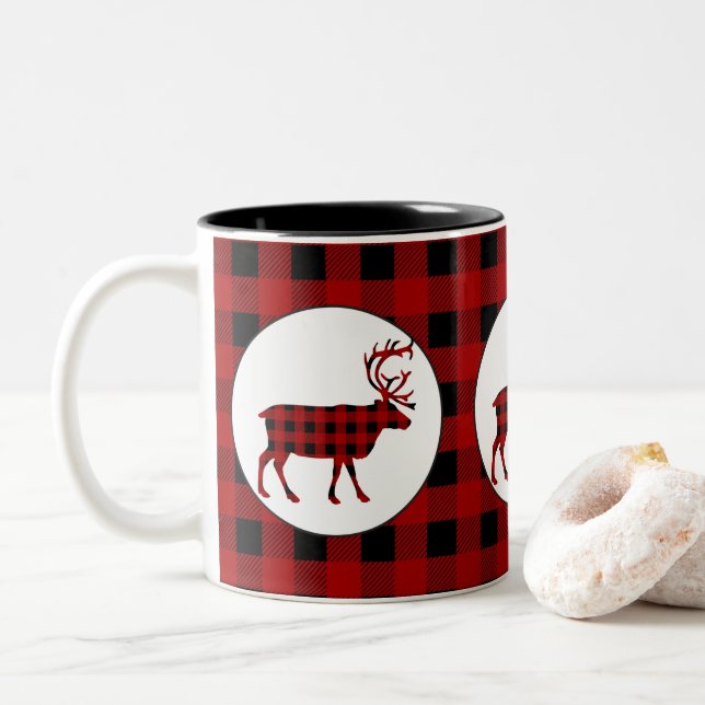 Em Dois Tons Caneca de café dos alces do país do teste padrão (Com Donut)