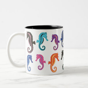 Em Dois Tons Caneca de café dos cavalos marinhos dos lotes O