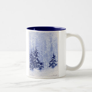 Em Dois Tons Caneca de café dos PINHOS INVERNO" do lago autumn