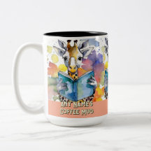 Caneca de Café Duas Cores da Girafa Lendo o Grande