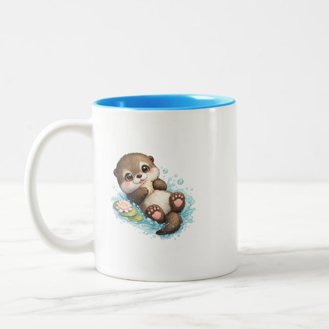 Em Dois Tons Caneca de Café Dupla Face com Lontra Bebê Fofa (Esquerda)