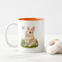 Em Dois Tons Caneca de café dupla face de coelho fofo Bunny