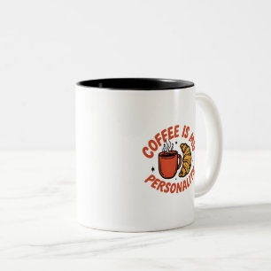 Em Dois Tons Caneca de Café e Croissant Retro Fofa
