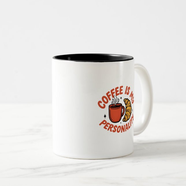 Em Dois Tons Caneca de Café e Croissant Retro Fofa (Frente Esquerda)