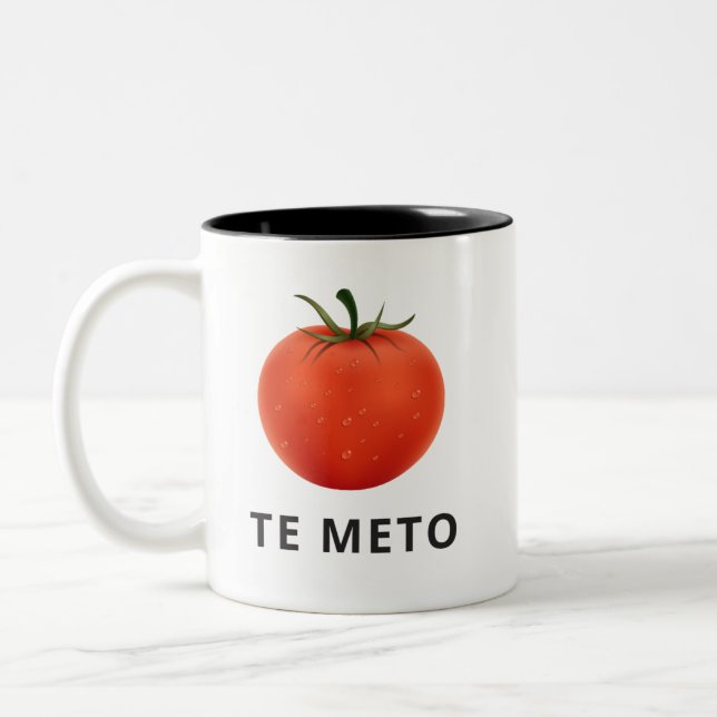Em Dois Tons Caneca de café engraçada de Spanglish, tomate (Esquerda)