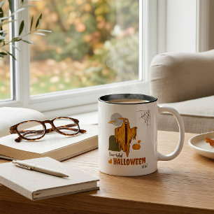Em Dois Tons Caneca de café engraçada do Dia das Bruxas com esq