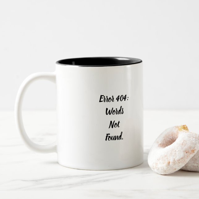 Em Dois Tons Caneca de Café Engraçada Erro 404 Palavras Não Enc (Com Donut)