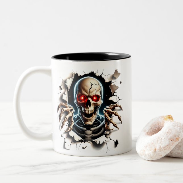Em Dois Tons Caneca de Café Esqueleto de Halloween (Com Donut)