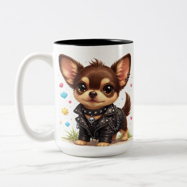 Em Dois Tons Caneca de Café Estilo Chihuahua Punk (Esquerda)