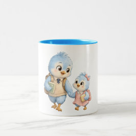 Em Dois Tons Caneca de Café Família de Pássaro Azul Fofo