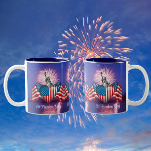 Em Dois Tons Caneca de café "Feliz 4 de Julho "Soe a Liberdade"