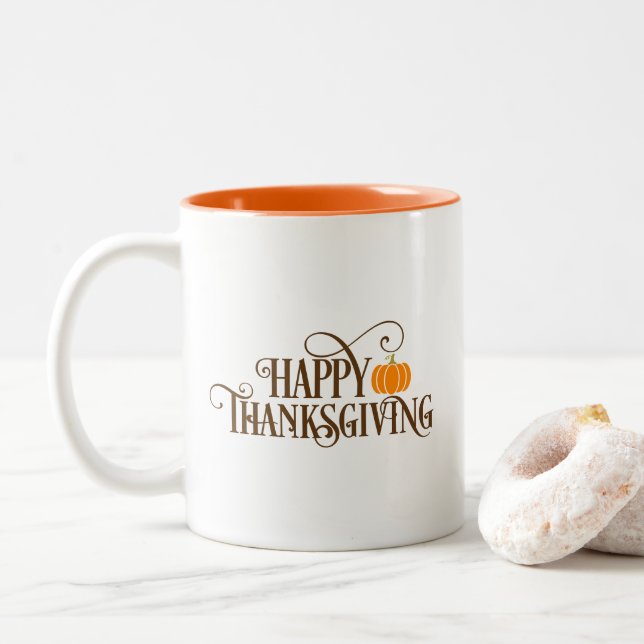 Em Dois Tons Caneca de café Feliz Dia de Ação de Graças (Com Donut)