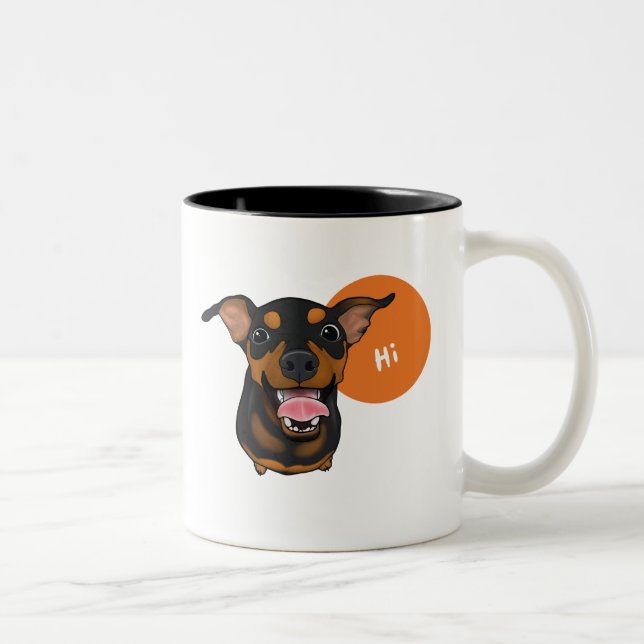 Em Dois Tons Caneca de café feliz do cão do Pinscher diminuto (Direita)